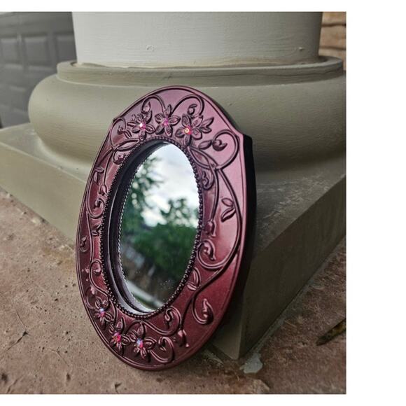 Mirrors 2 Victorian style Frames Rose Pink with red sparkle accents 5".  read - Picture 2 of 10